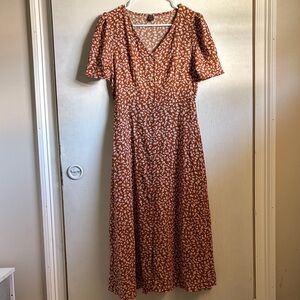 SHEIN Rust Floral V-Neck Button-Front Maxi Dress